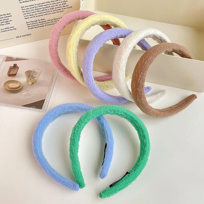 Korean Summer New Sponge Pleated Fabric Solid Color Wide Edge Hair Band Campus Daily Simple Headband Girl Cute Hair Accessories