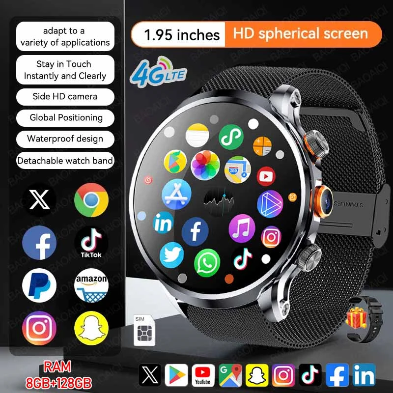 

5G/4G Smart Watch Man 1.95 inch 680*680 AMOLED Clock Video Call 800W HD Camera GPS Map WIFI Google Play 8GB+128GB RAM Smartwatch