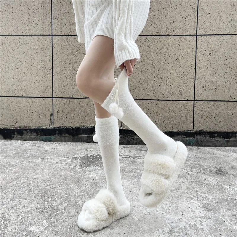 Mink hair calf socks Cute Day hairball socks Women's Autumn/Winter thickened warm pile socks JK mid-leg socks