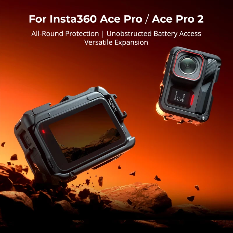 قفص كاميرا الحركة الصغيرة لـ Insta360 Ace Pro/Ace Pro 2 مع حذاء بارد بمخلب تثبيت لتصوير الفيديو وميكروفون خفيف 5000