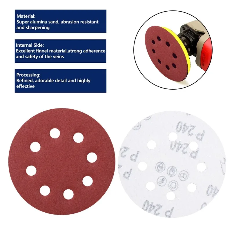 20pcs 125mm 5inch Sanding Discs 8 Hole Hook Loop Sandpaper Polishing Pad for Abrasive Tools 40 60 80 100 120 180 240 Grit