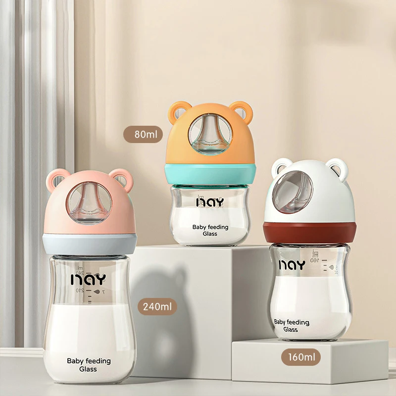 Anti-Choke Baby Bottle Newborn Wide-caliber Feeding Bottle  Anti-flatulence Milk Nursing Glass Bottles Infant BPA free 0-6 Month