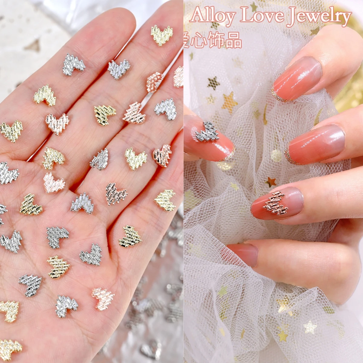 

10/20pcs Silver Heart Alloy Nail Art Charm 3D 7*7MM Love Nail Jewelry Luxury Alloy Valentine's Day Jewelry Manicure Accessories