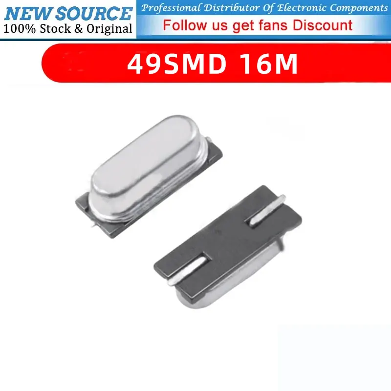 10PCS SMD Crystal Oscillator 16M 2Pin 16MHZ 49SMD Quartz Crystal Passive Crystal Oscillator