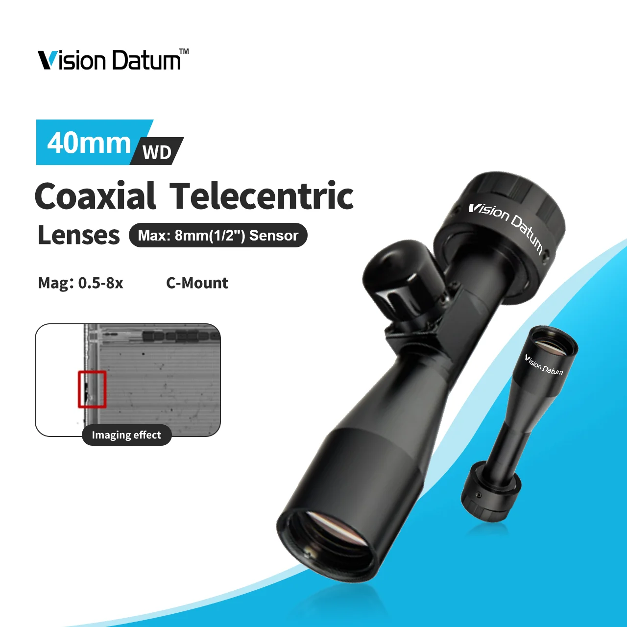 

ZXY Высокоточный 2-кратный коаксиальный телецентрический объектив WD 40 мм для датчиков машинного зрения 1/2 дюйма