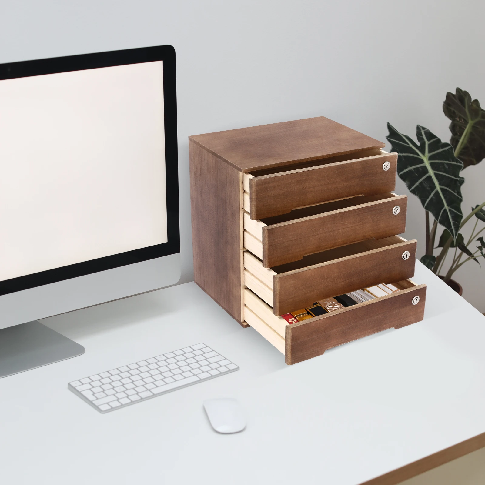 

4-Layer Locked Cabinet - Walnut For Home Living Room To Store