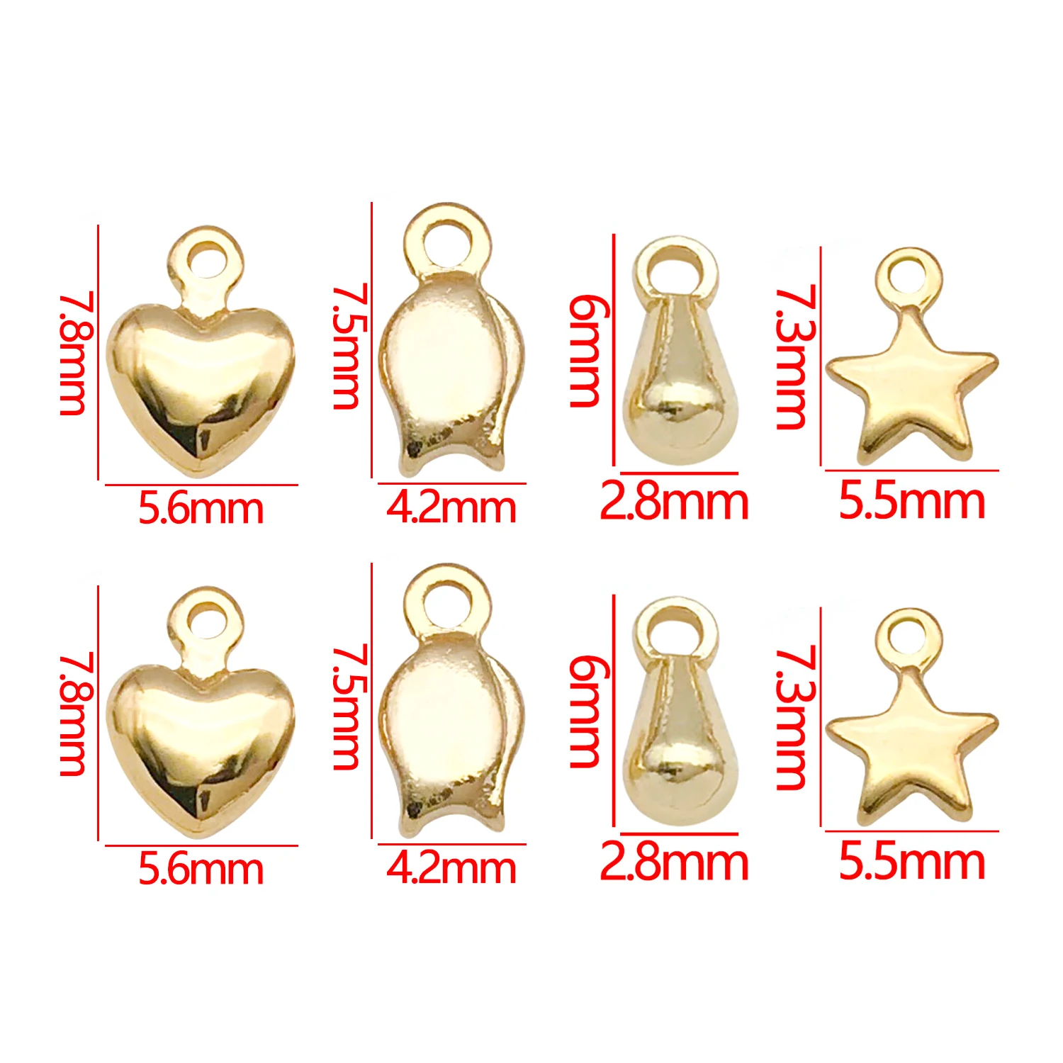 10pcs 18K Gold Plated Hearts Stars Water Droplets Charm with Necklace Making Supplies Love For DIY Jewelry Tail Rope Accessories