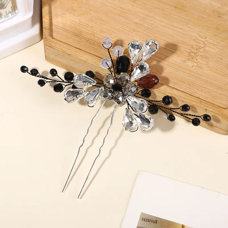 Black Crystal Hair Clip for Bride Wedding Hair Jewelry Accessories U Shaped Hair Sticks Women Cosplay Party Headpieces Hair Pin