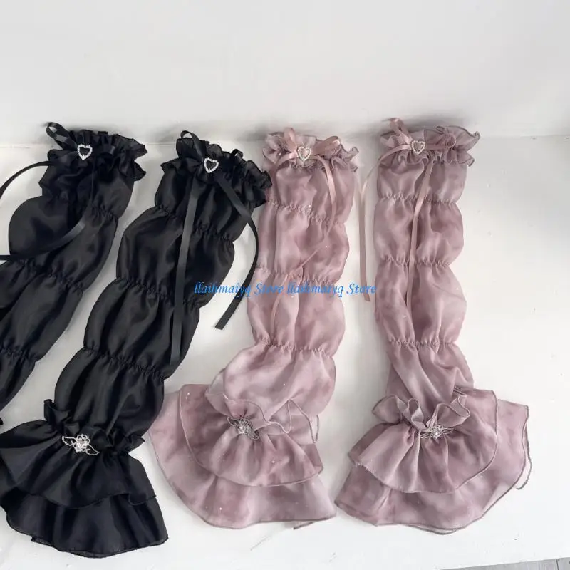 573b-伸縮性のあるシアーシフォンアームウォーマー、グリッタータイダイデザイン、シャーリングアームスリーブ、ステージパフォーマンスに最適