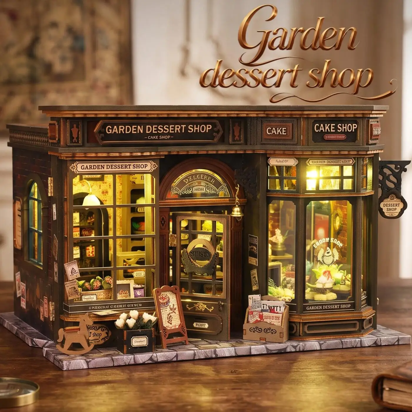DIY Wooden Cottage Dessert Garden Model Handmade Assembly Mini House Toy Desktop Decor Birthday Holiday Gifts for Adults Teens