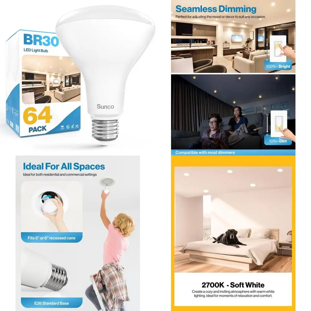 Luci da incasso a LED BR30, confezione da 6, 850 lumen, 11 W (equivalente da 65 W), bianco morbido 2700 K, lampadine per interni
