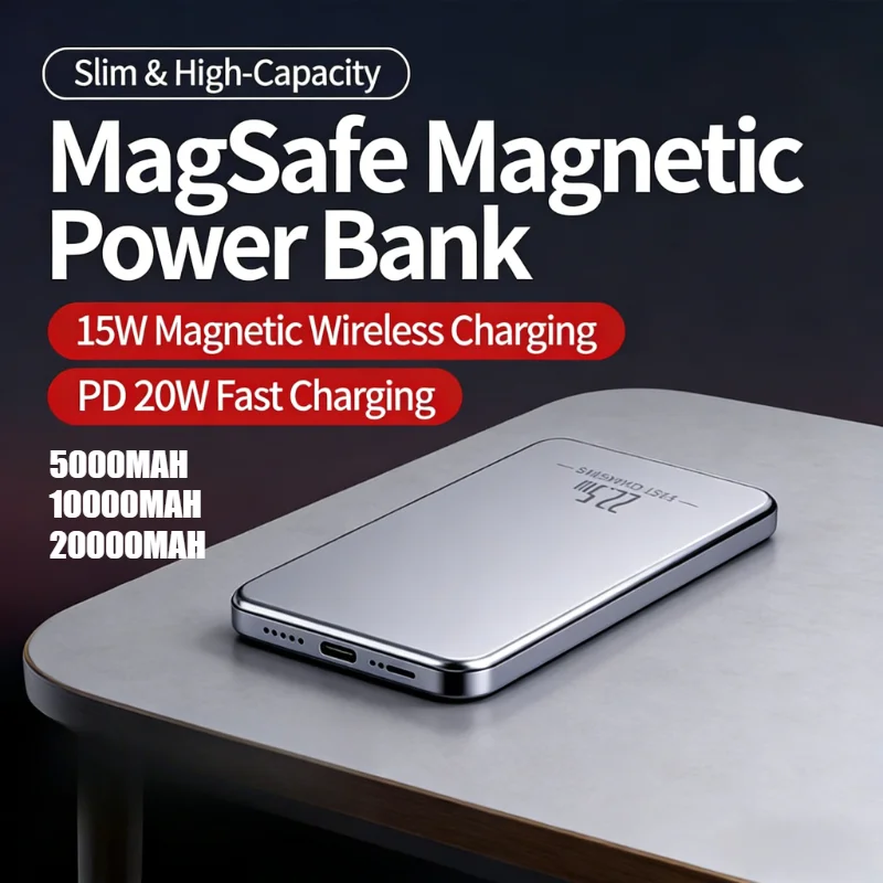

Металлический магнитный беспроводной повербанк на 20000 мАч с супербыстрой зарядкой, ультратонкое портативное зарядное устройство для беспроводной зарядки, мини-дизайн
