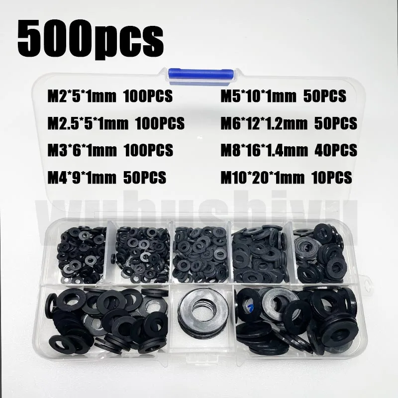 

1 Set Black Plastic Nylon Flat Washer Plain Spacer Insulation Gasket Ring Mix M2 M2.5 M3 M4 M5 M6 M8 M10 Assortment Kit