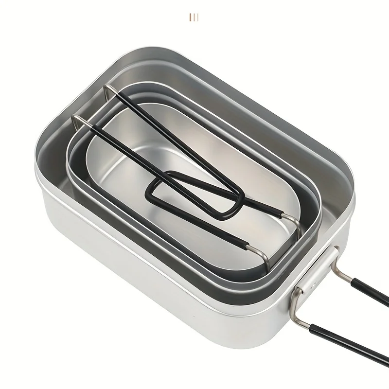 Outdoor Camping Tableware Aluminum Tourist Lunch Box Portable Mess Tin BBQ Picnic Cookware Bowl Pan with Lid Equipment