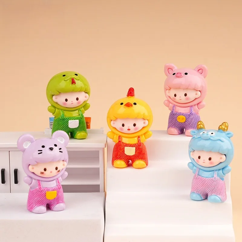 การ์ตูนราศีจีนFigurinesของเล่นเครื่องประดับเรซิ่นน่ารักบ้านตุ๊กตาMini Office Desktopตกแต่งรถเด็กน่ารักของขวัญ