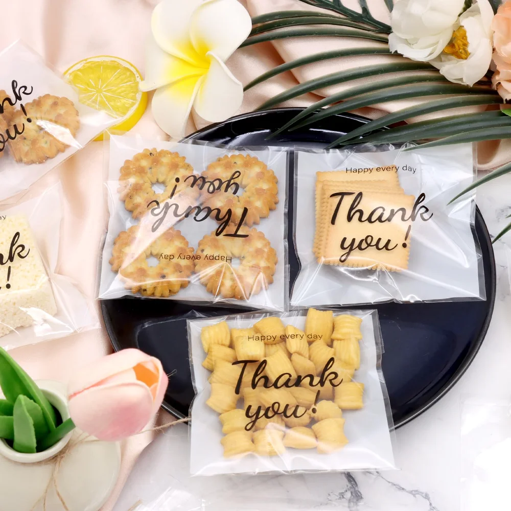 100-1000 قطعة شكرا لك الذاتي ختم أكياس OPP ذاتية اللصق حقائب للهدايا DIY بها بنفسك مجوهرات الكوكيز التعبئة والتغليف تخزين أكياس بلاستيكية