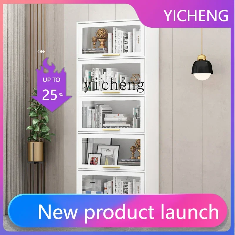 

LYY Solid Wood Bookcase Household Simple Modern Floor Office Bookcase with Glass Door Living Room Study Display Cabinet