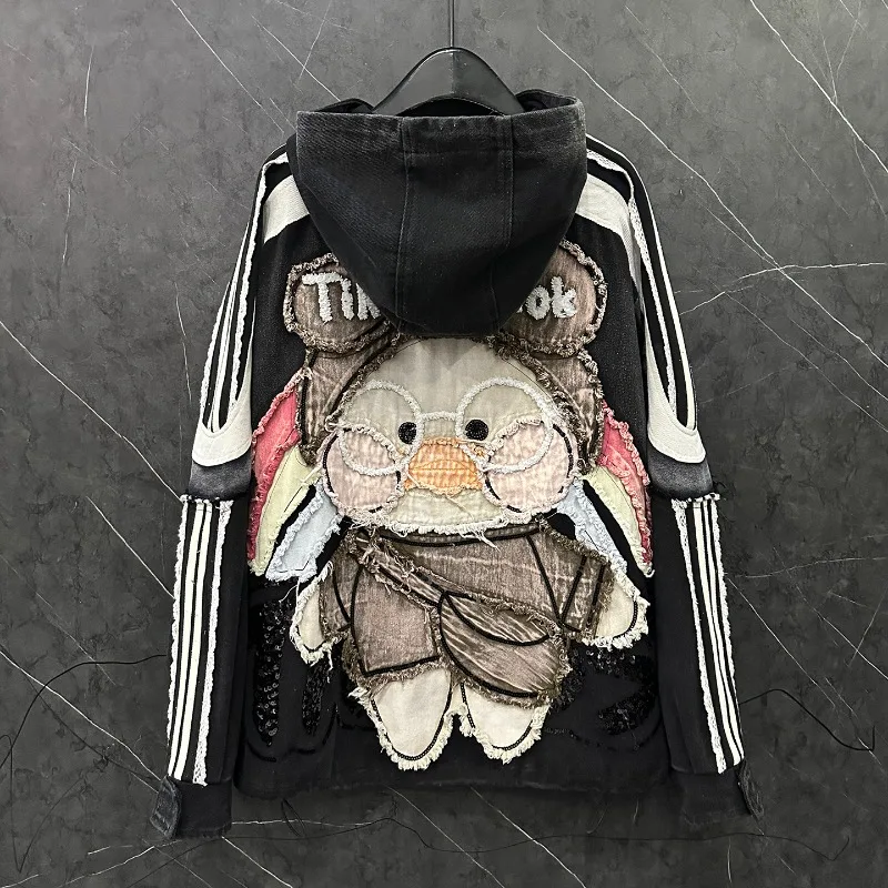 2025 Autumn Heavy Industry New Cartoon Patch Embroidery Hooded Sweatshirt Jacket For Women's Loose Casual Fashion Top Sudaderas