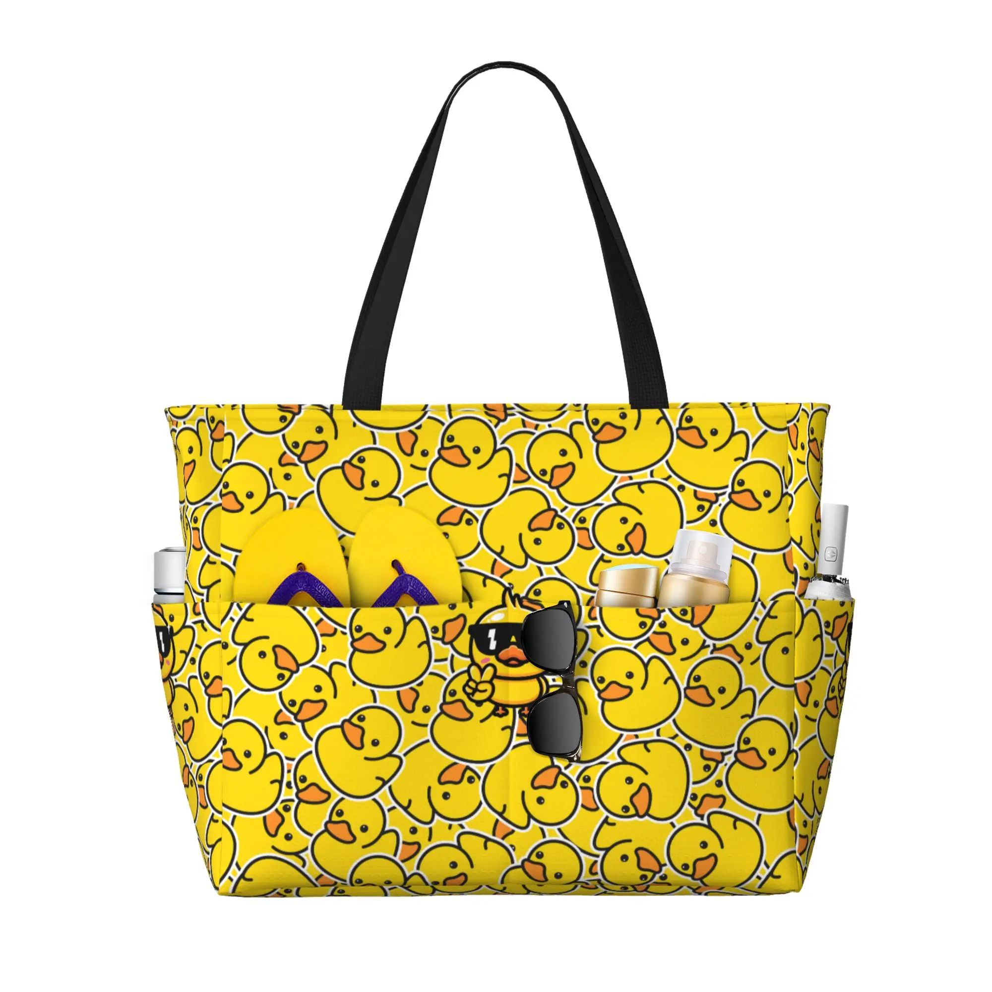 Cute Yellow Duck Beach Tote Bags for Women Waterproof and Sandproof Beach Bag Large Travel Bag for Swim Pool Gym Vacation