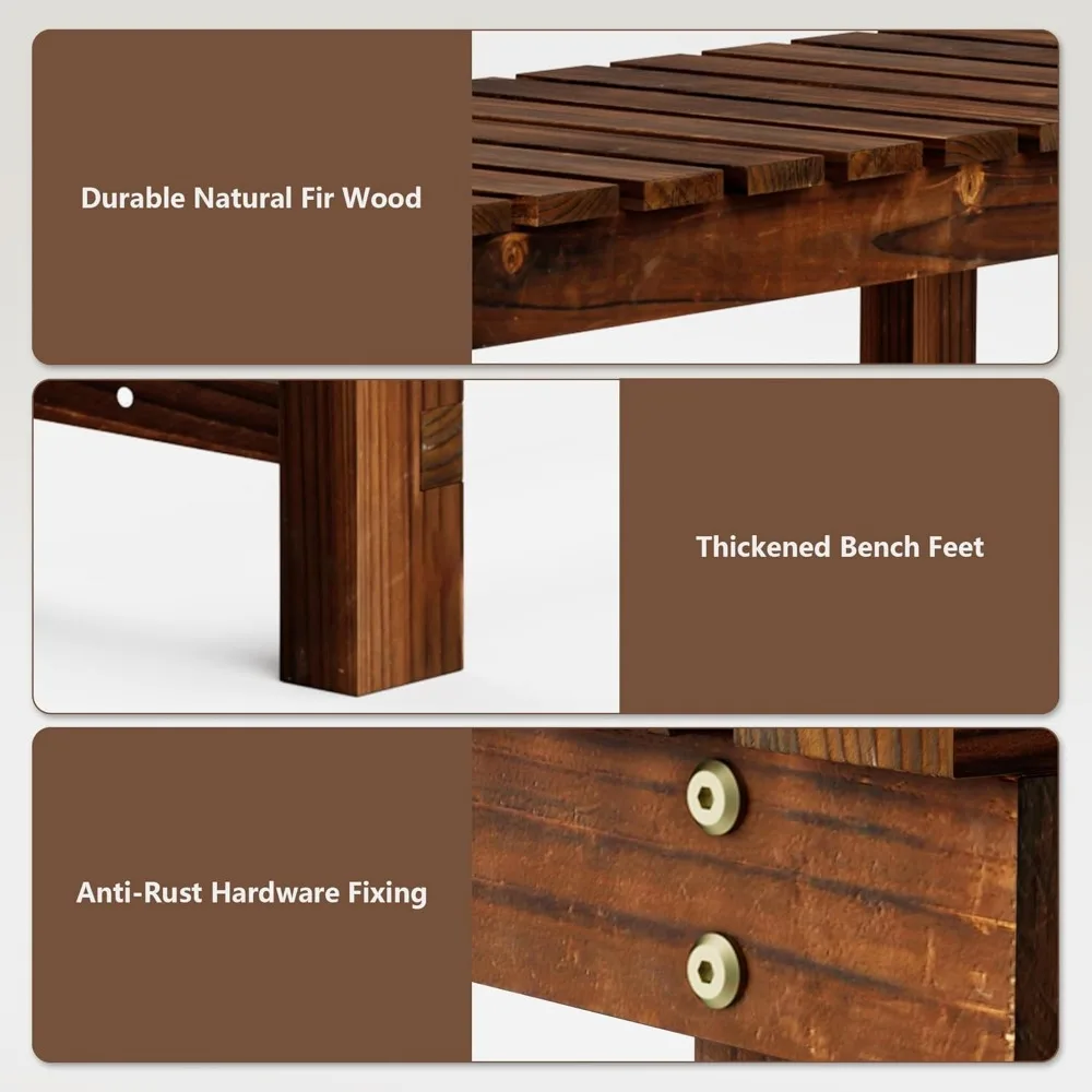 35,5-дюймовая деревянная скамейка для улицы, устойчивое к атмосферным воздействиям сиденье для патио для сада, лужайки на заднем дворе, карбонизированный коричневый цвет
