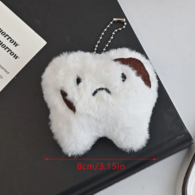 Cute Teeth Plush Toy Cartoon Wisdom Teeth Pendant Soft Stuffed Doll Keychain Car Key Ring Backpack Bag Decor