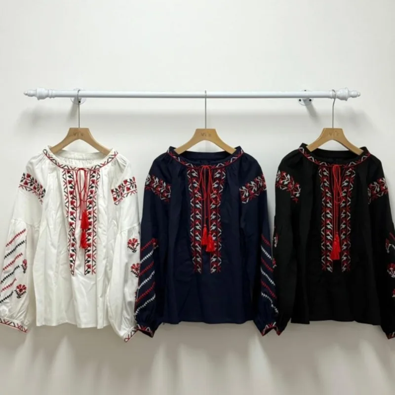 

Милая рубашка с рукавами-фонариками на шнуровке в стиле ретро, женский весенне-осенний свободный пуловер, пляжный топ с длинными рукавами для отпуска