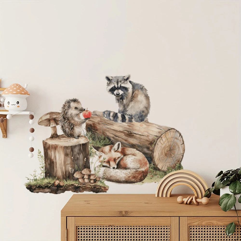 Baby Nursery Set Furniture - Cartoon Raccoon Hedgehog Fox Stump Wall