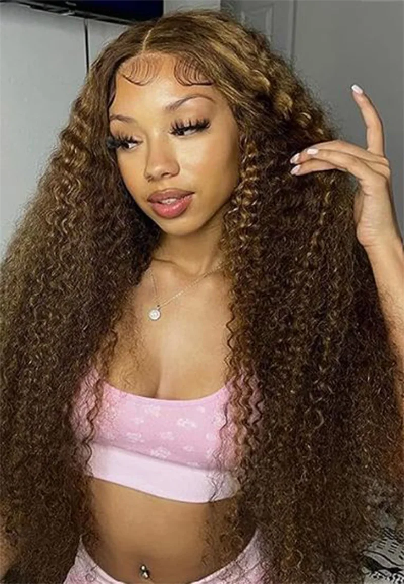 

Highlight colored 13x6 deep wave hd lace frontal full human hair wig for women Brazilian prepluck water wave curly wigs on sale