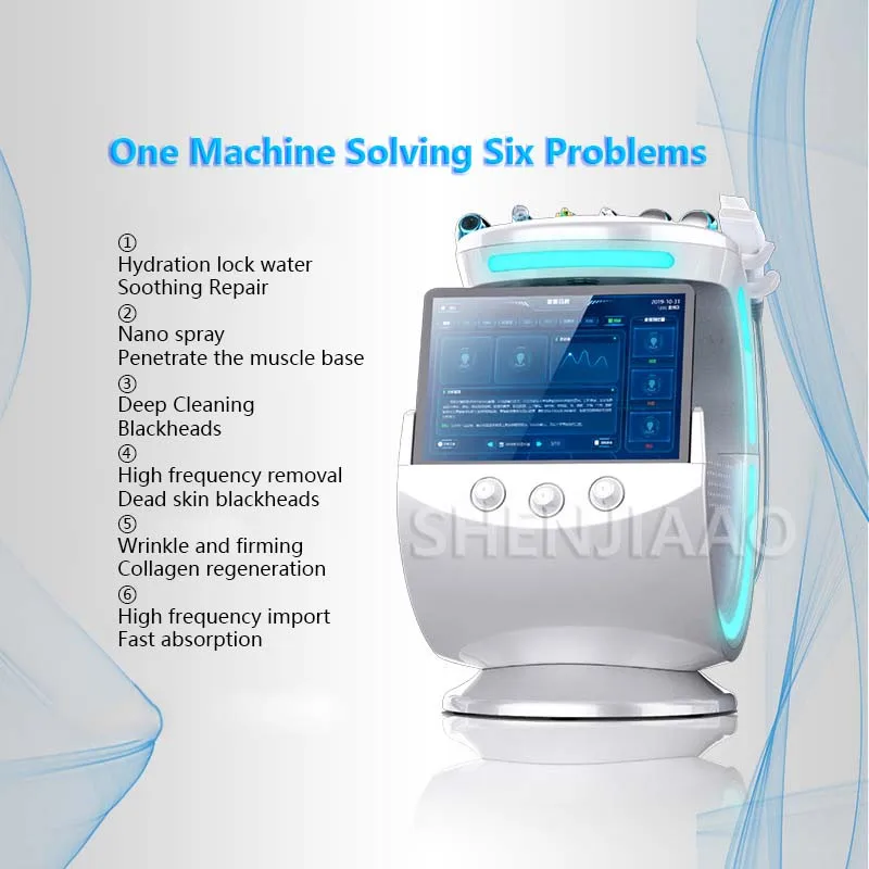 7 في 1 آلة اللوازم الطبية بالموجات فوق الصوتية الجليد الأزرق مرآة سحرية تحليل الجلد العناية بالبشرة الأكسجين سبا أداة صالون تجميل