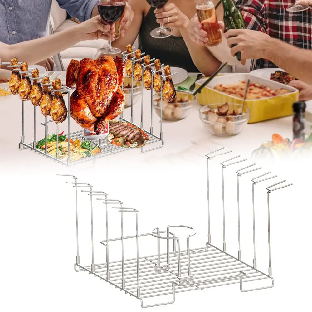 

4 In1 Can Chicken Holder for Grill and Smoker, Stainless Steel Beer Chicken Stand with 10 Slots