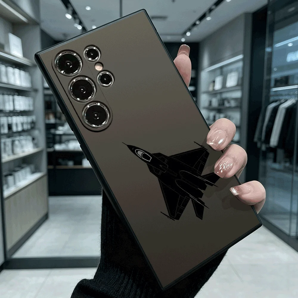 Black Fighter Jet Silhouette Soft TPU Shockproof Case For Samsung S26 Ultra FE A17 A27 A37 A54 A57 Anti Scratch Cover