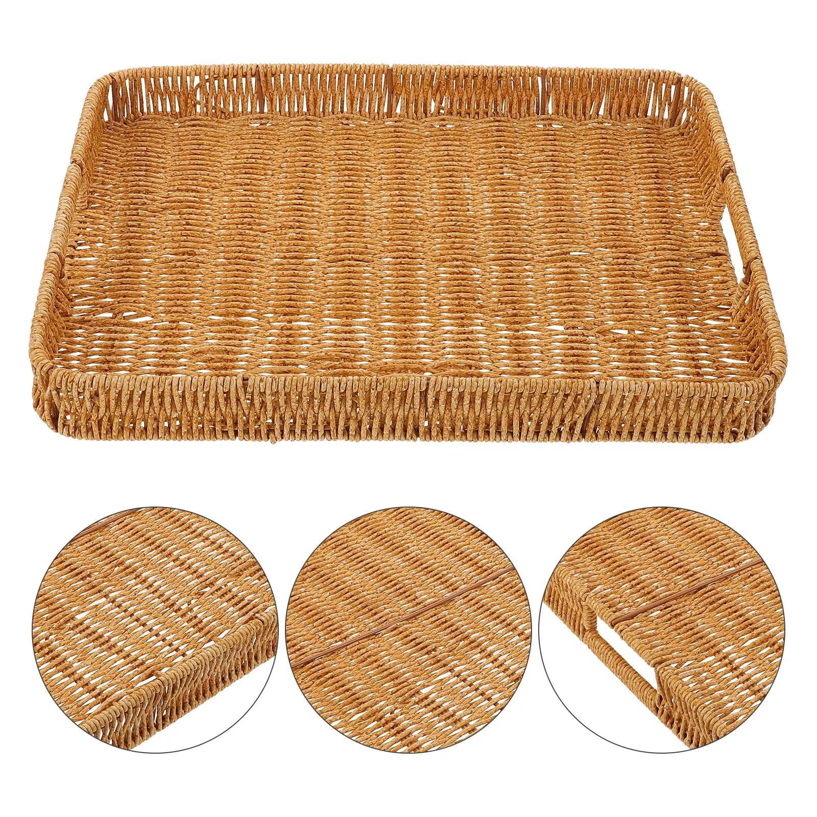 

Elegant Simulation Rattan Storage Basket Woven Fruit Tray Exquisite Makeup Organizer Vanity Tabletop Display Tray For