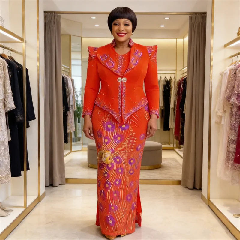 

Комплект из 2 предметов: африканская одежда для женщин, вечернее платье с пайетками, большие размеры, турецкий свадебный наряд, длинные платья дашики с пальто