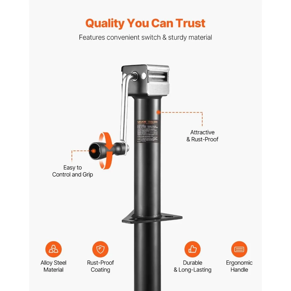 5000 Pound Capacity A-Frame Trailer Jack with 15 Inches Vertical Movement and Adjustable Legs for Various Trailer Types