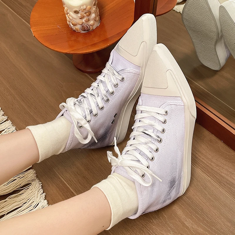 Zapatos de mujer 2024, alpargatas con plataforma Creepers, zapatillas informales con punta estrecha para otoño, nuevos zuecos pequeños de verano, tela de otoño Canv