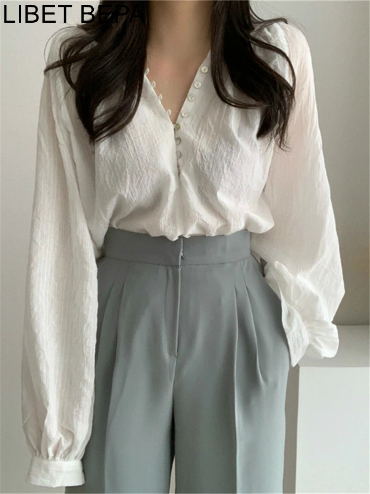 BL3198 New 2024 Elegant Vintage Office Lady Oversize Fashionable Korean Style Spring Summer Women's Blouses Wild Shirts Tops