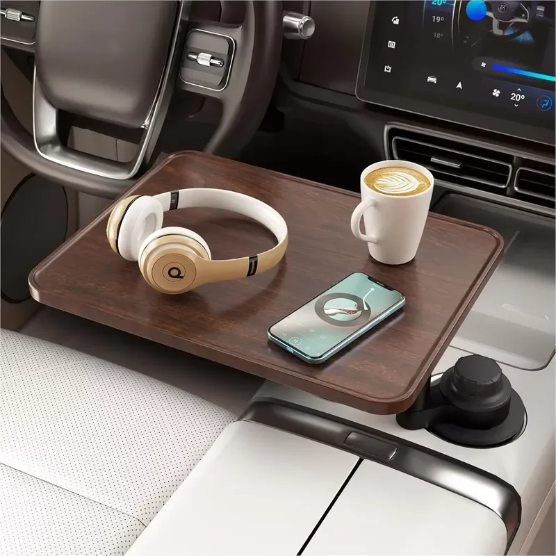 KUST/KUSTER DSF21 Model 3/Y Car Cup Holders Foldable Wood Hovering Multi-Functional Tray for Travel