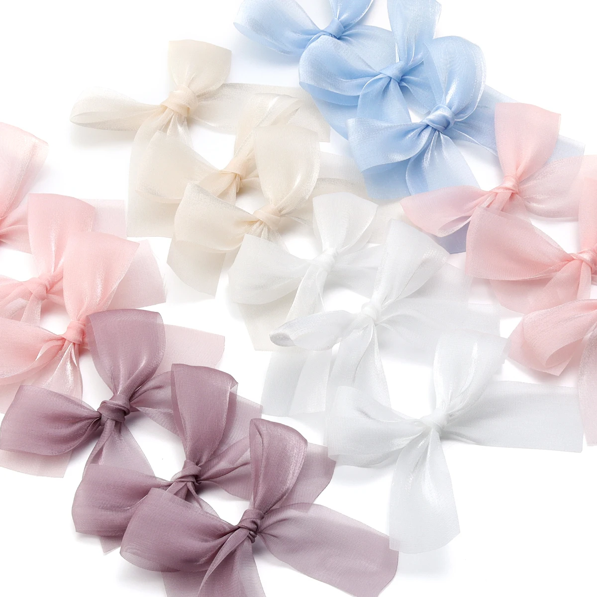 (5Pcs/pack) 7*8cm Colored Ribbon Bows Middle Size Gauze Ribbon Bow Flower Craft Decoration Handwork DIY Party Decoration