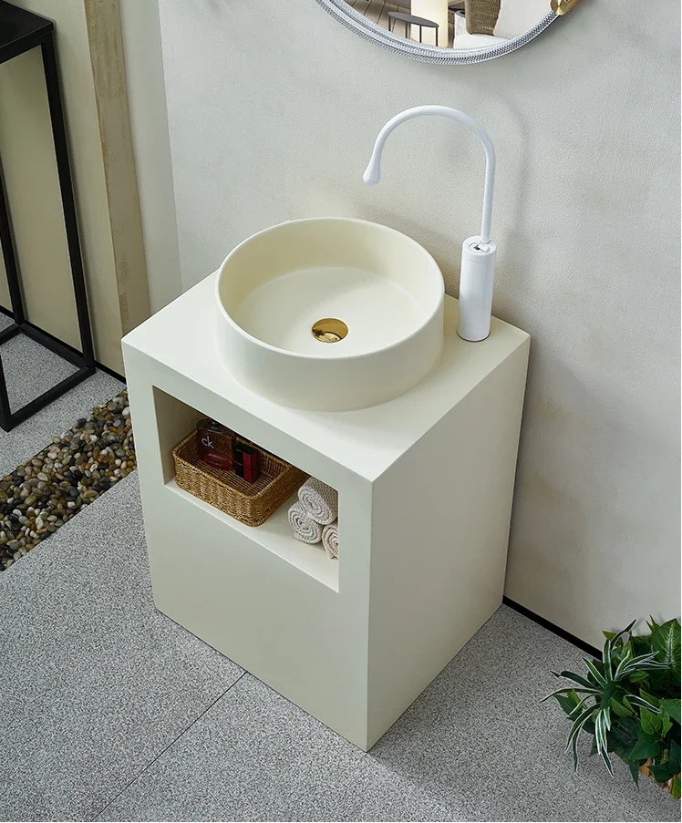 Piscina de lavabo vertical de viento crema cuadrada B&B con columna integrada de piedra Artificial de primera calidad