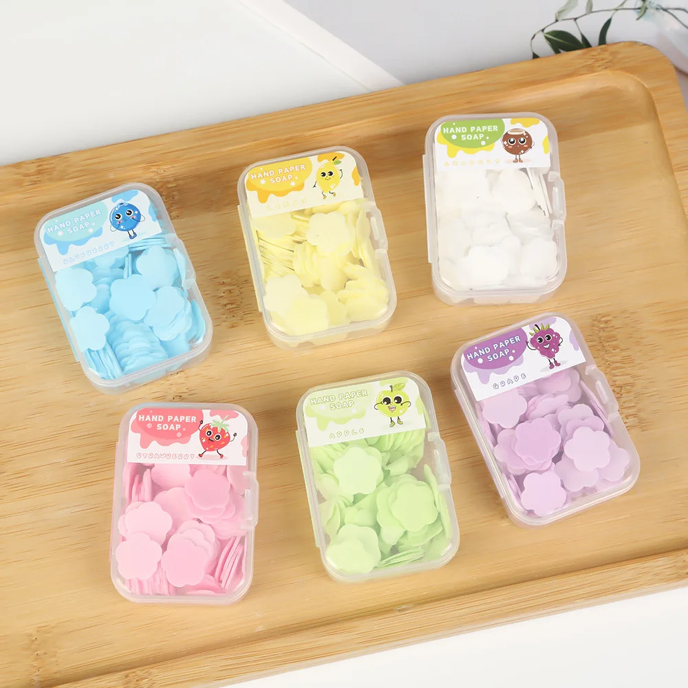 100P Fruit Series Soap Paper Bath Hand Washing Disposable Soap Slice Mini Flower Travel Scented Petal Handwashing Soap Wholesale