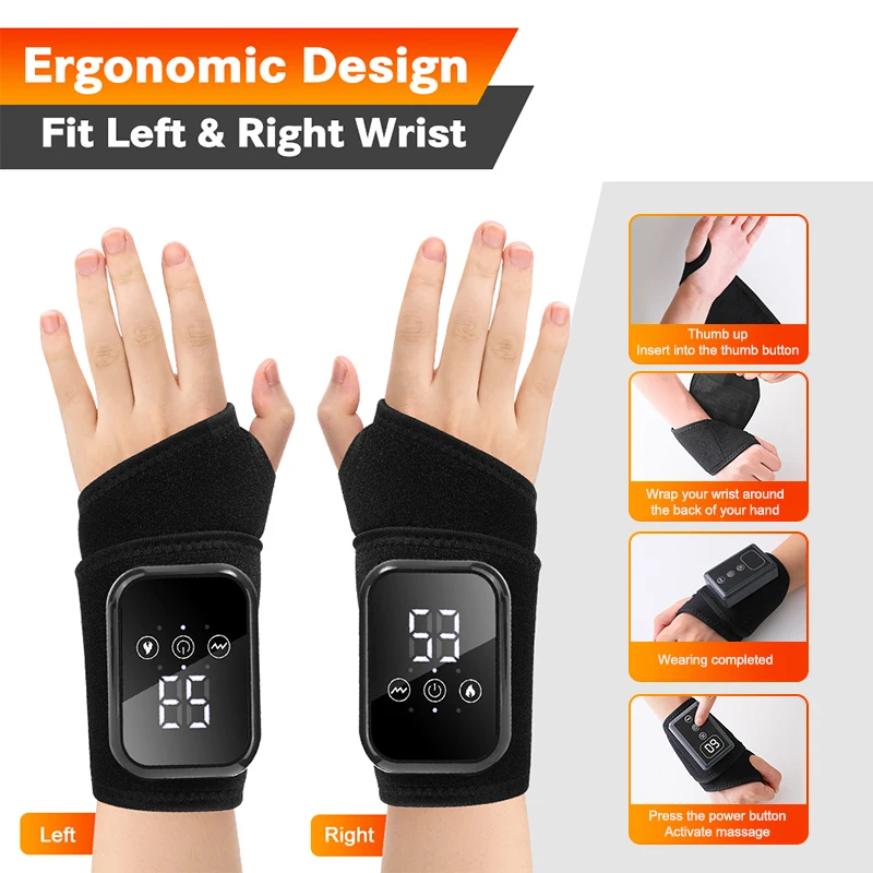 

Black/Gray Neoprene Cordless Wrist Hand Heating Pad Massage For Pain Relief, Rechargeable Heated Wrist Brace For Carpal Tunnel