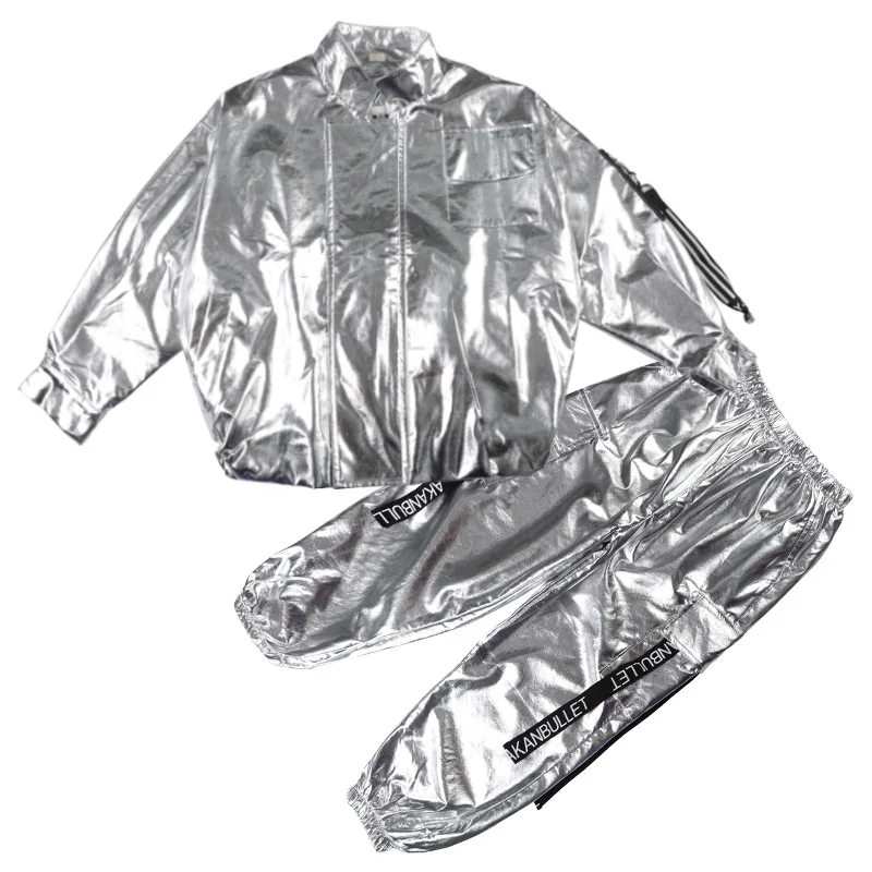 Jazz tambour vêtements de danse de rue argent brillant cuir Hiphop tenues salle de bal Hip Hop danse Rave vêtements