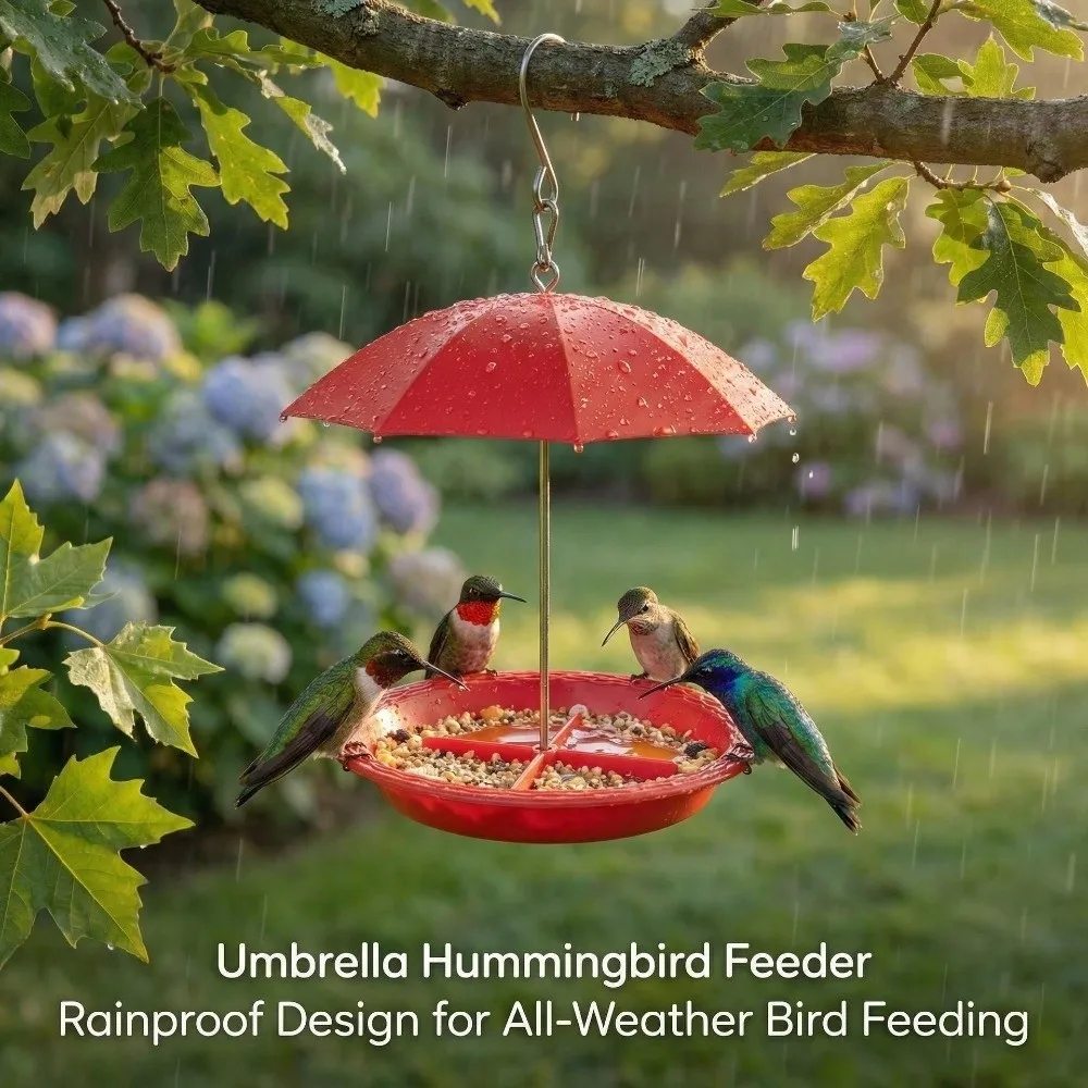 UV Protection Umbrella Bird Feeder Weatherproof Plastic Bird Water Drinker Snow Proof Rust-resistant Bird Food Dispenser Garden