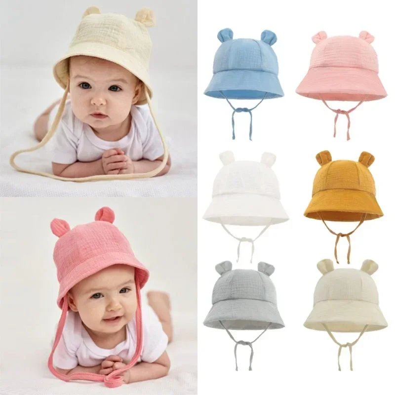 Spring Autumn Solid Color Soft Baby Bucket Hat Cotton Fisherman Hats Kids Summer Toddler Boys Girls Panama Sun Cap