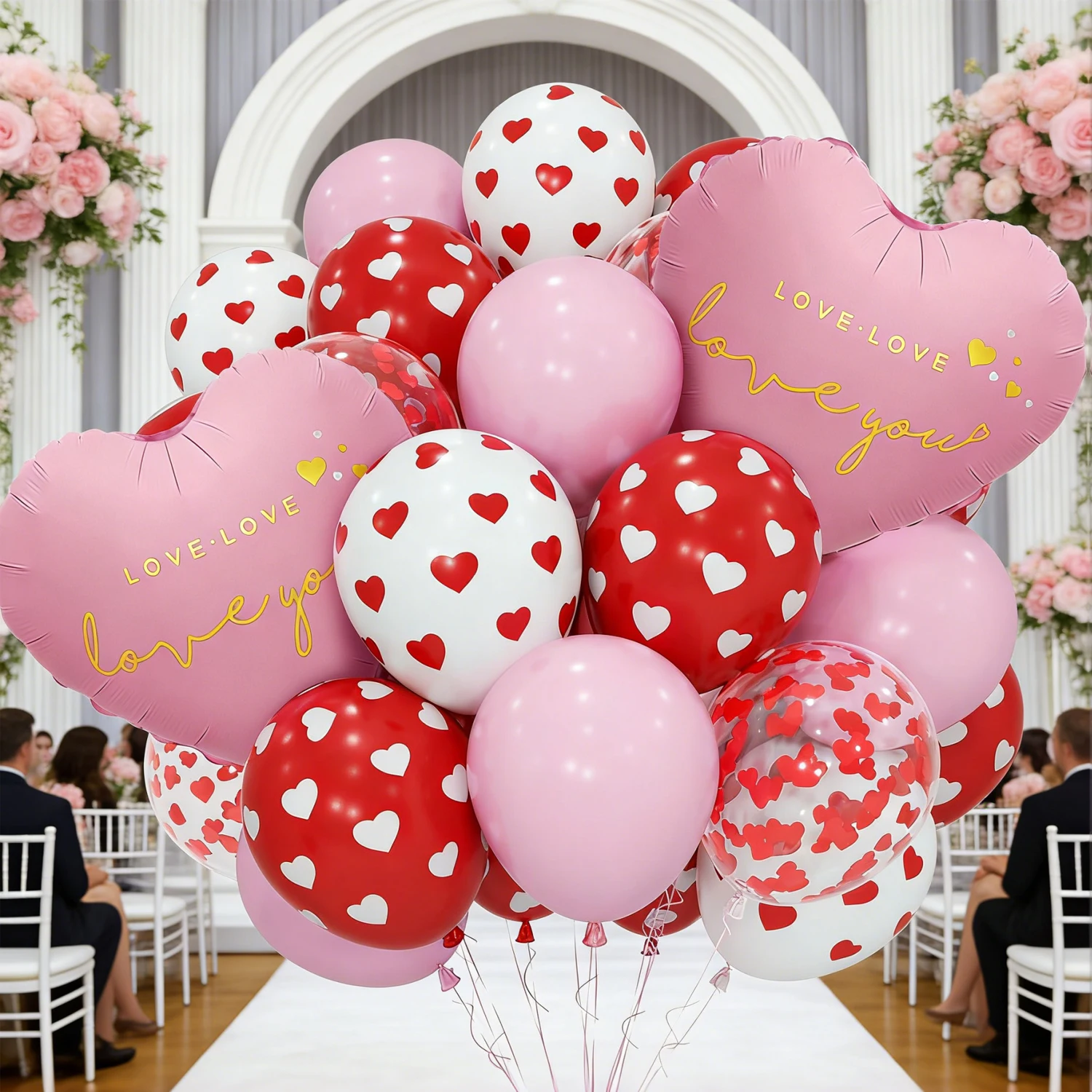 Rosa LOVEYOU Liebesballon Rot und Weiß Bedruckter Liebes-Latexballon für Heiratsantrag Hochzeit Geburtstag Party Dekoration