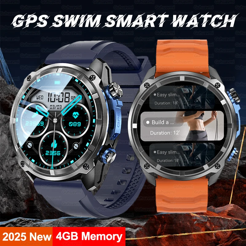 2025 New 4GB Memory Military GPS Sports Smart Watch Men Waterproof Swim Fitness Trackr Bluetooth Call 860Mah Battery Smart Watch