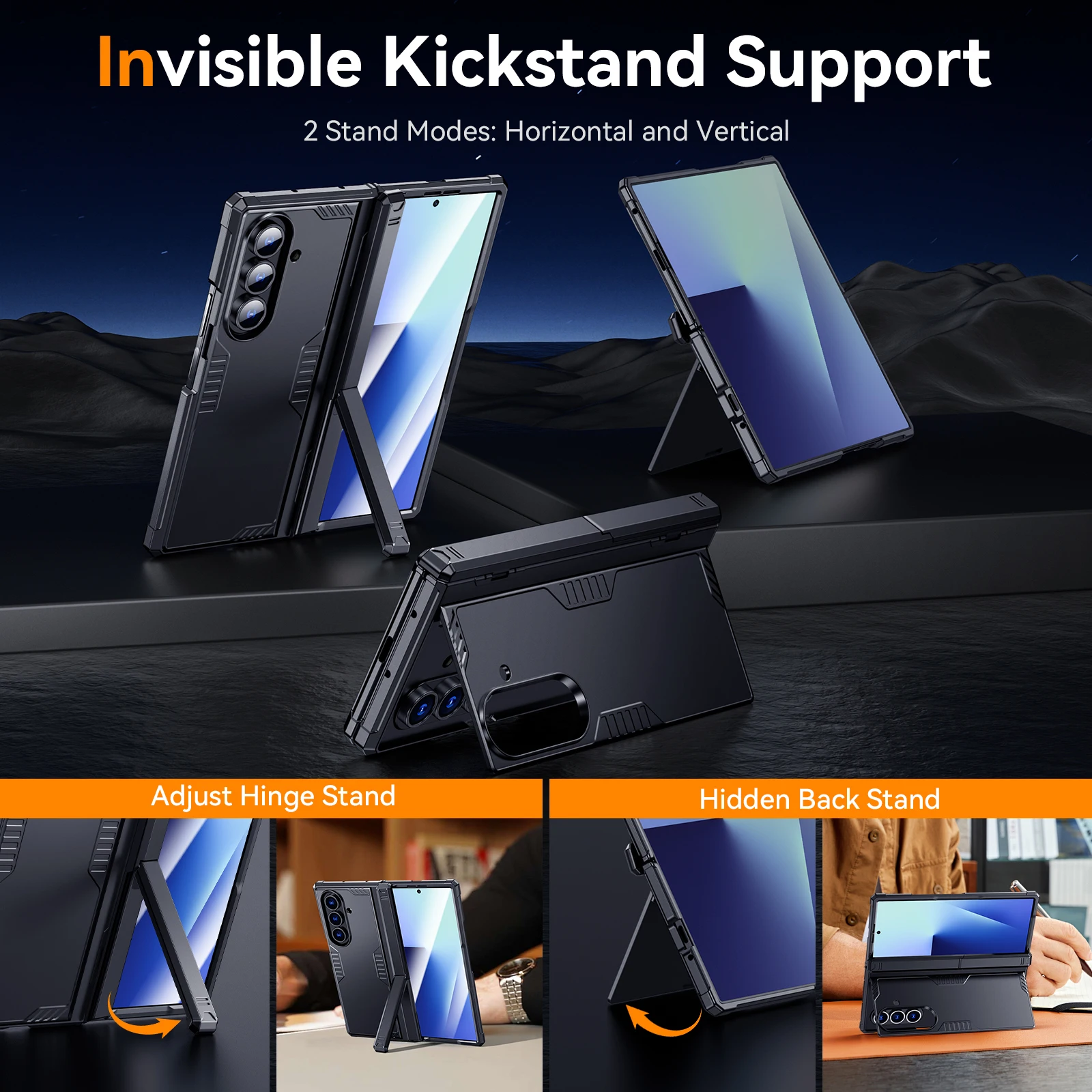 Schokbestendig robuust pantserhoesje voor Samsung Galaxy Z Fold 7, scharnierbescherming, slanke hoes, verborgen standaard, ingebouwde schermbeschermer