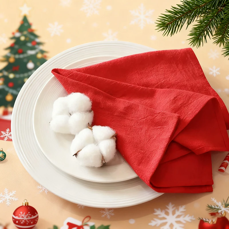 4/6/10Pcs Christmas Cloth Napkins Washable Cotton Fabric for Wedding Bridal Baby Shower Birthday Kitchen Dining Table Decoration