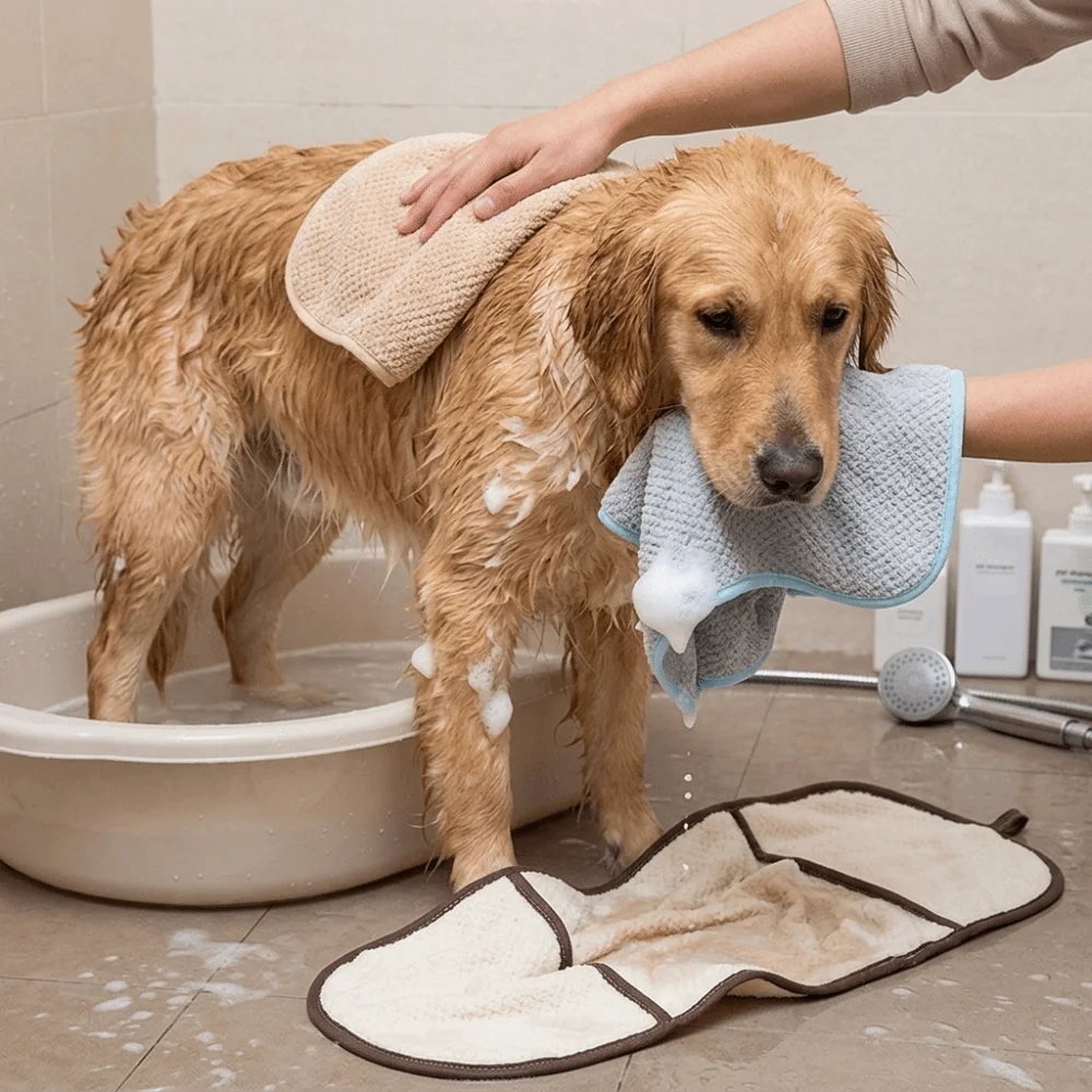 Microfiber Pet Absorbent Towel Large Size Soft Texture Cat Shower Cloth High Water Absorption Glove Shape Pet Grooming Towel