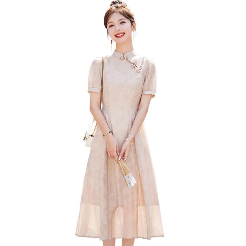 Nuova Gonna Midi Cinese di Alta Moda, Stile Nazionale, Sensazione di Lusso, Personalizzata, Migliorata, Retrò Estiva...